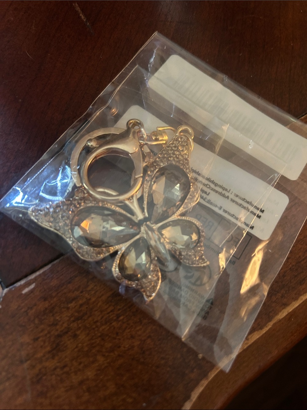 Crystal Butterfly Keychain Card Holder - Gold Tone